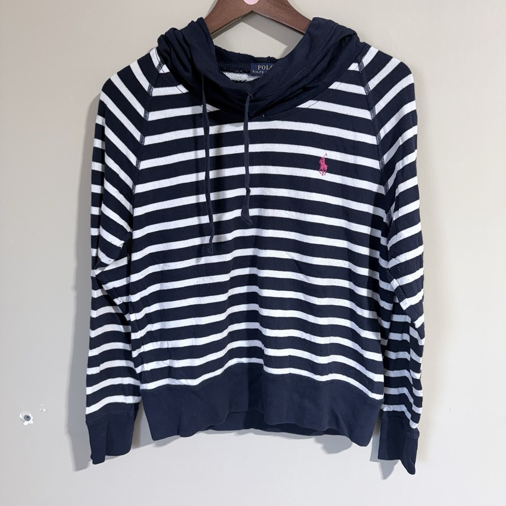 Polo Ralph Lauren Striped Pullover Hoodie Womens S Blue Navy White Logo